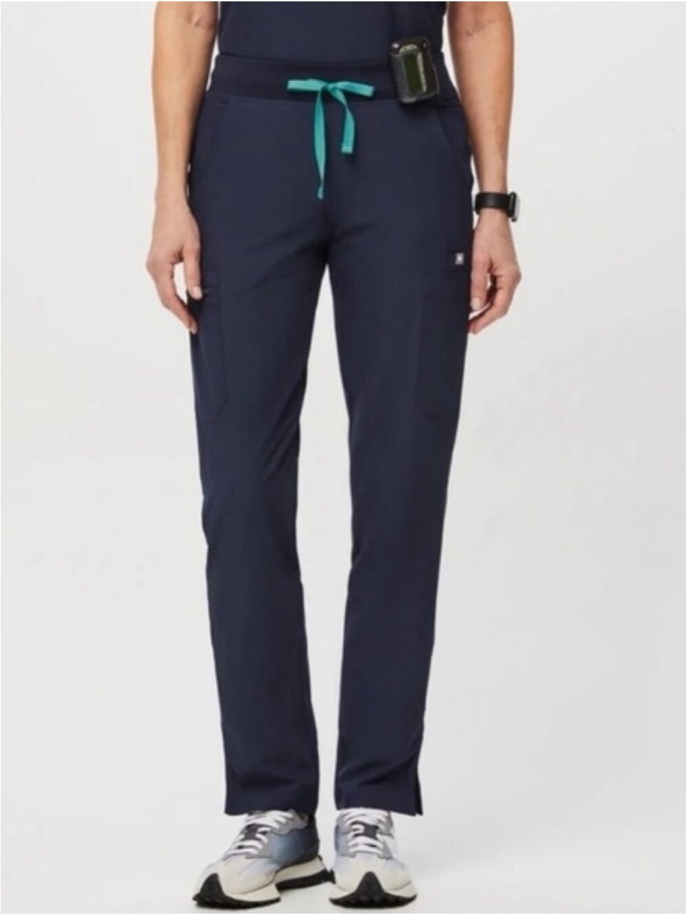 Figs Navy Straight-Leg Scrub Pants with Teal Drawstring